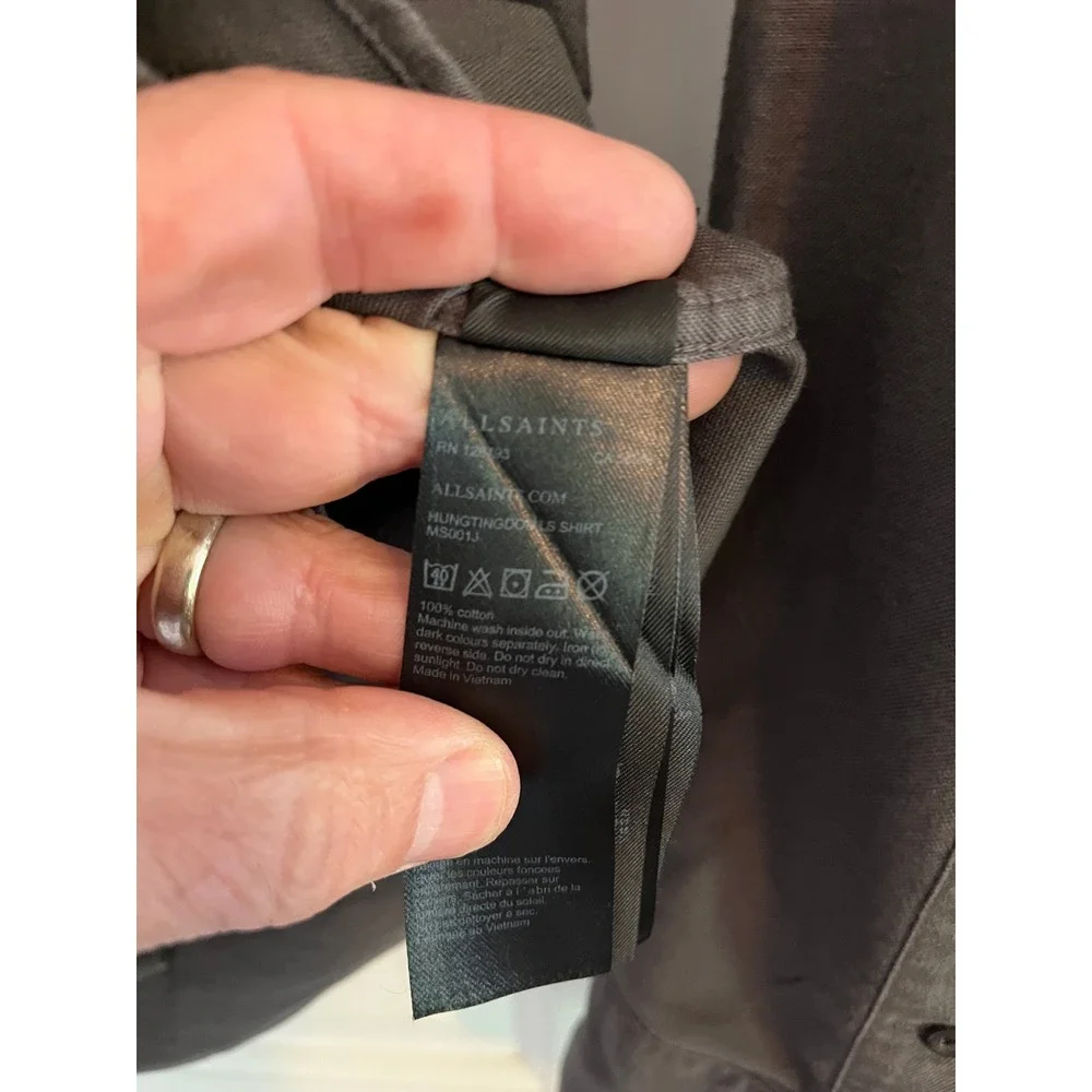 AllSaints‎ Huntington LS Shirt Charcoal Grey Ramskull